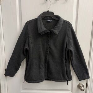 Lands’ End Plus Size Fleece Jacket L/P 14–16 Charcoal Gray Full Zip Sherpa Lined